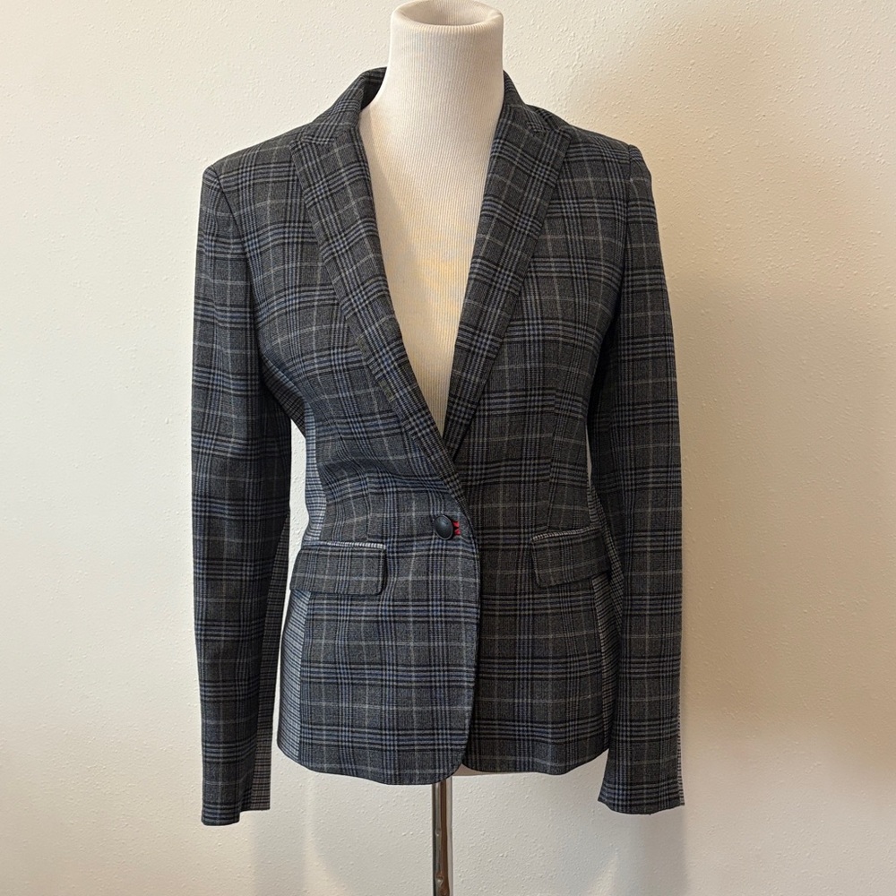 Rag & Bone Lexington Mixed Plaid Wool Grey Blazer Size 4 One Button Jacket